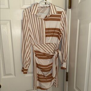 Petal & Pup Brown and White Striped Long Sleeve Dress